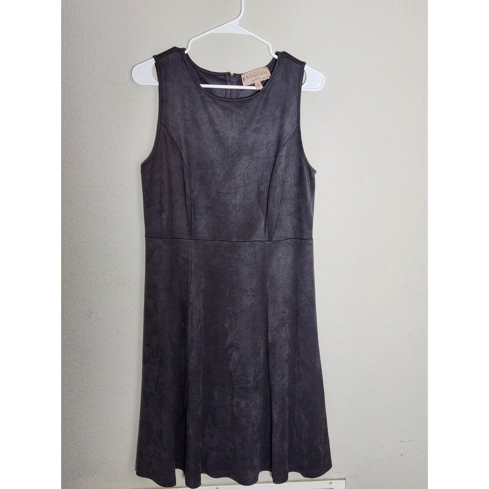 Philosophy‎ Womens Size 8 Gray Faux Leather Fit Flare Dress Sleeveless NWOT